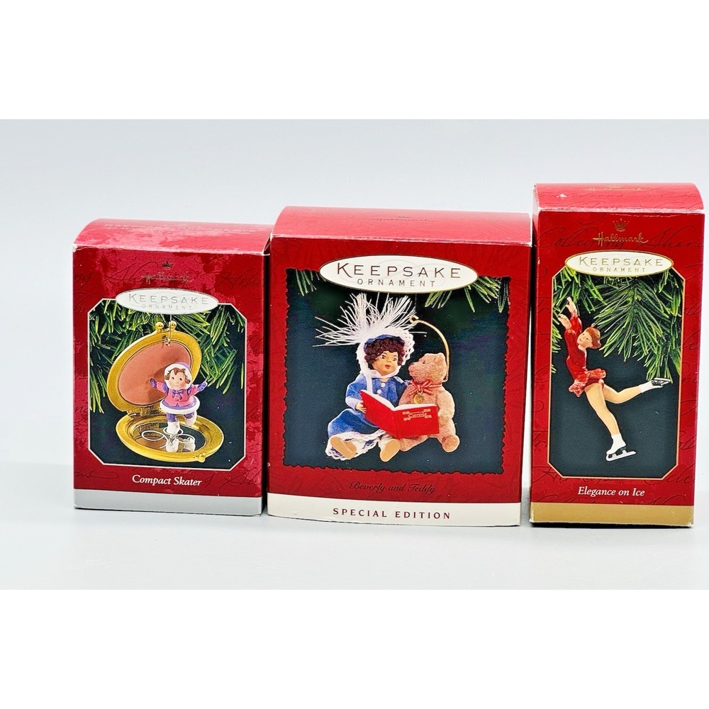 Hallmark‎ Keepsake Compact Skater Beverly Teddy Elegance on Ice 1990s Lot of 3